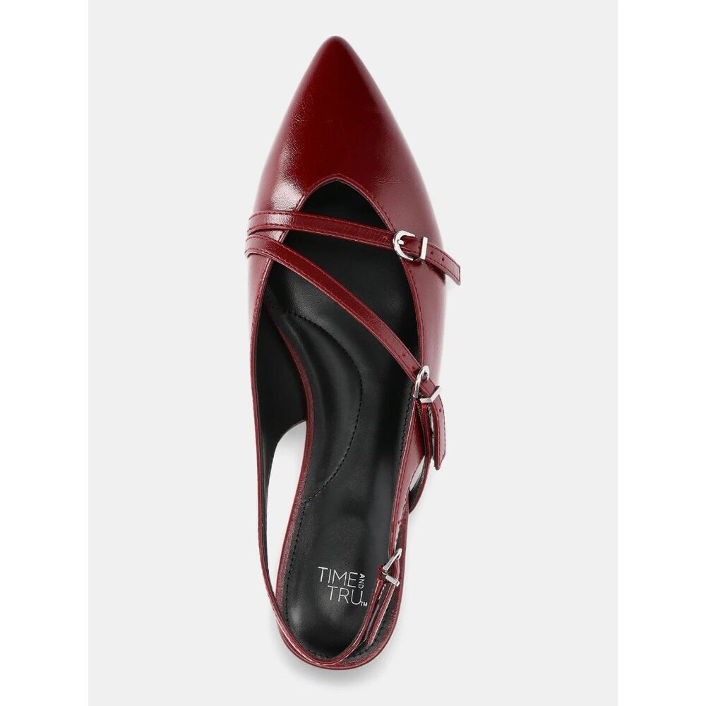 Time and Tru Women's Strappy Sling Back Flats, Size 10, Flat Heel, Burgundy - Picture 4 of 5